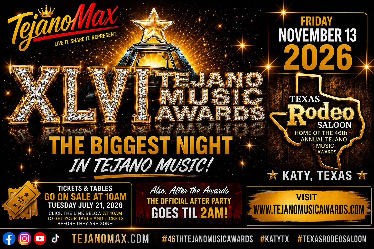 The Biggest Night in Tejano Music Is Headed Back to Katy! The 46th Annual Tejano Music Awards Are Set for November 13